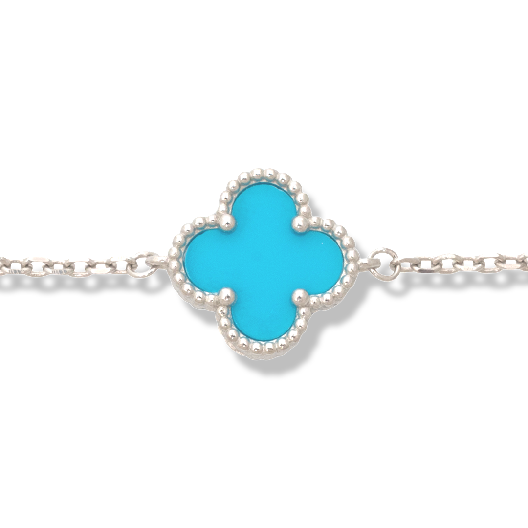 Silver Clover Bracelet with Turquoise 