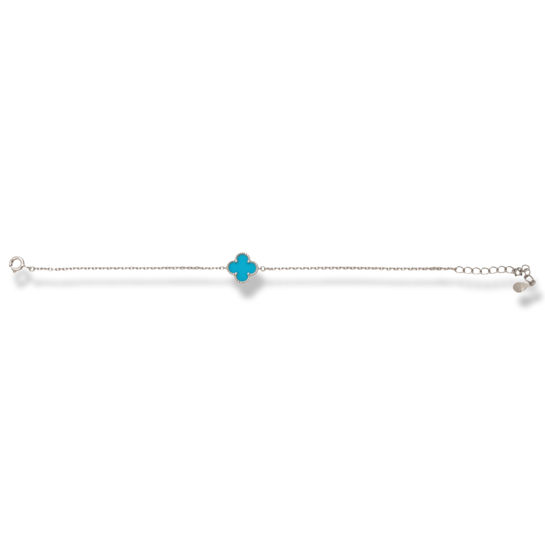 Silver Clover Bracelet with Turquoise 