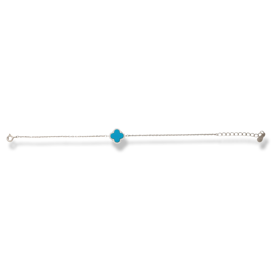 Silver Clover Bracelet with Turquoise