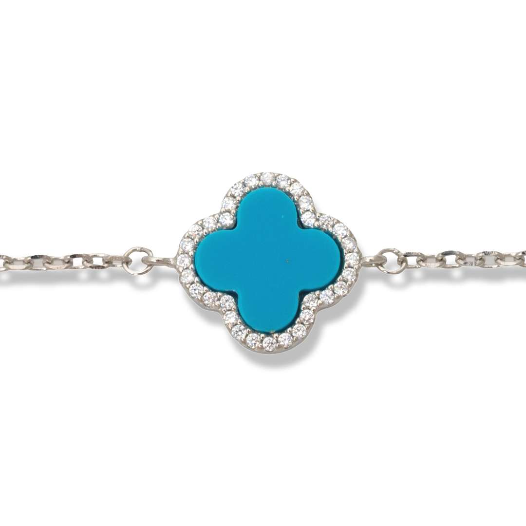 Silver Clover Bracelet with Turquoise