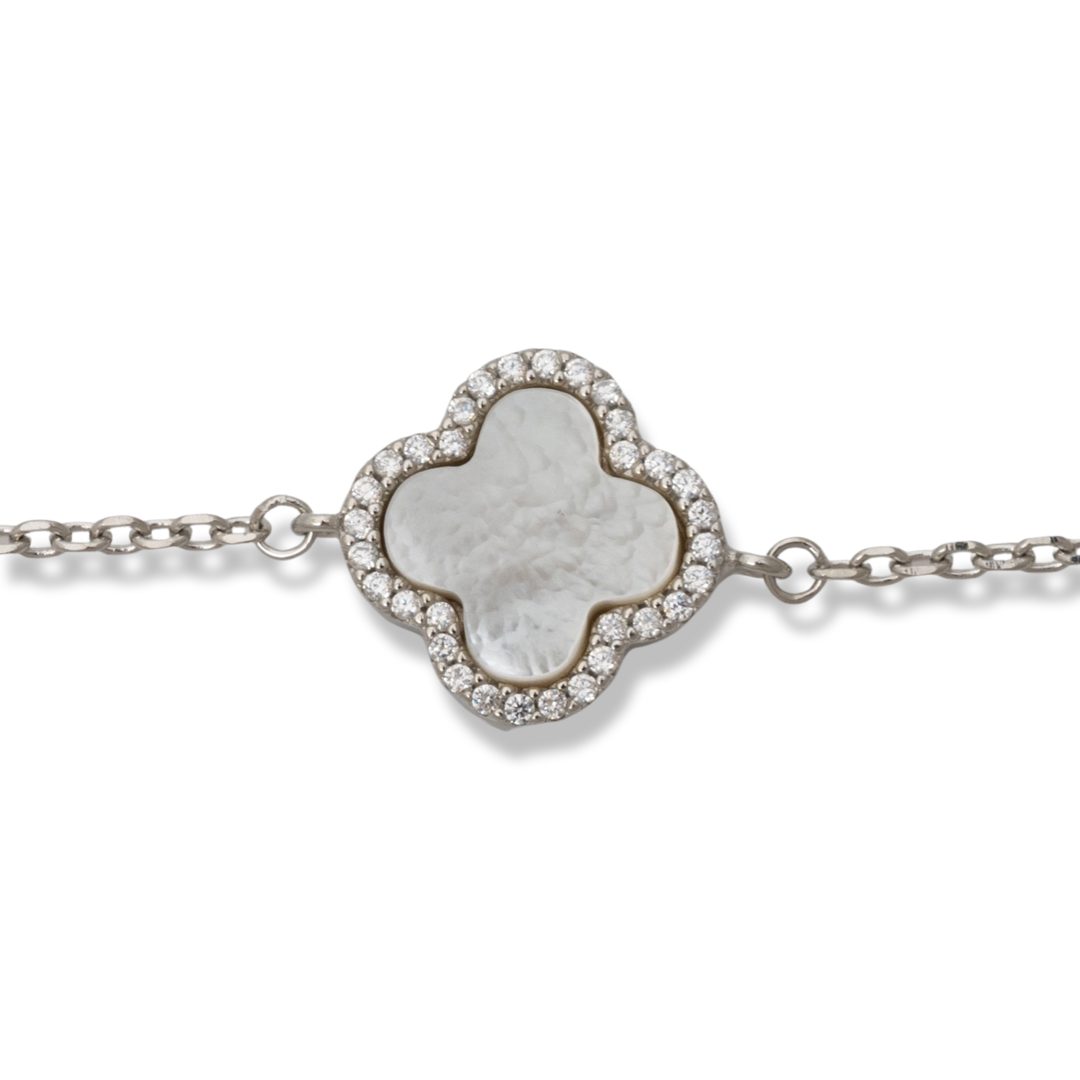 Silver Clover Bracelet with Mother of pearl