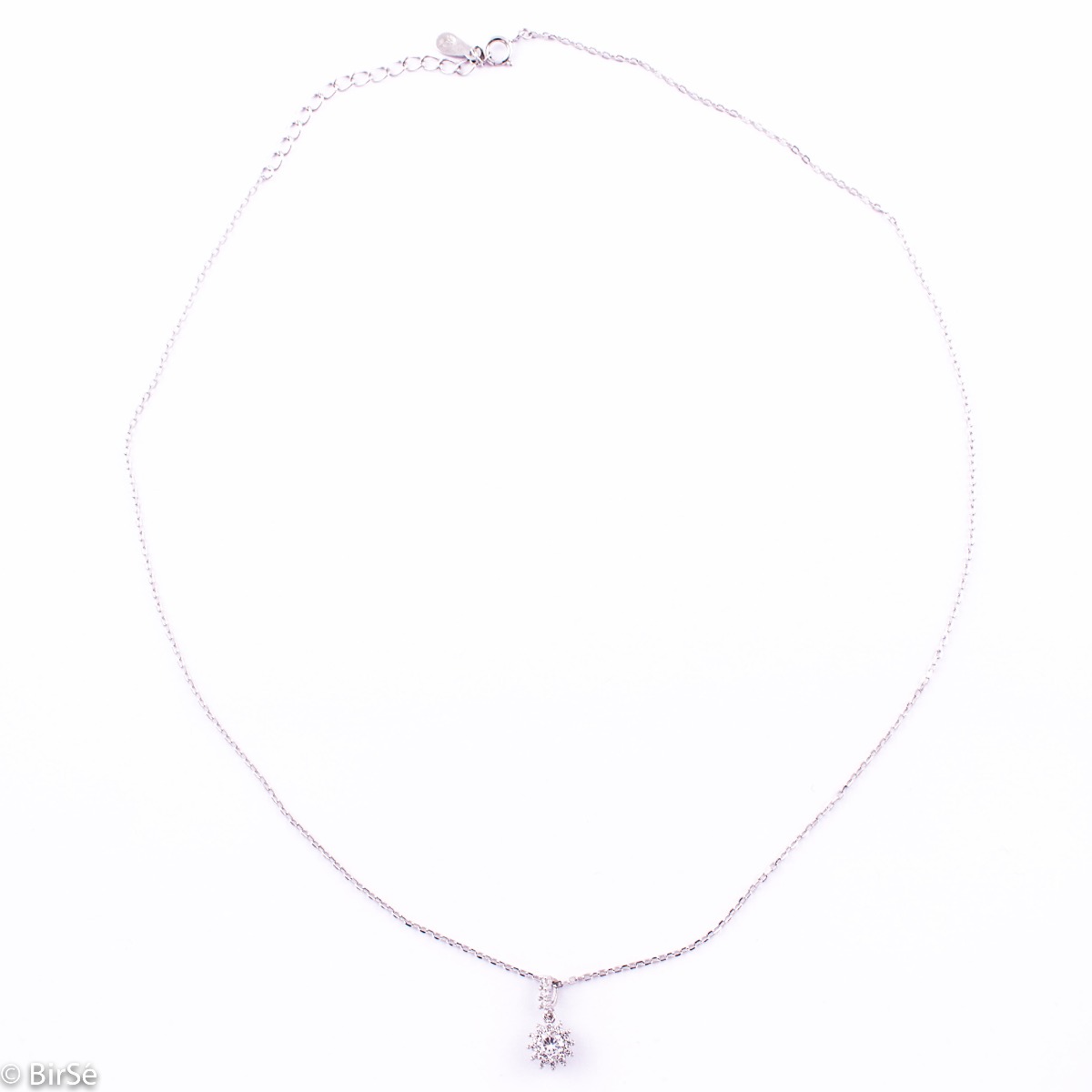 An elegant silver necklace with a delicate look and refined design. Stylish compositional design of the elements from a fine combination of rhodium-plated silver with sparkling zircon stones. It is suitable for combination with a set of silver earrings an