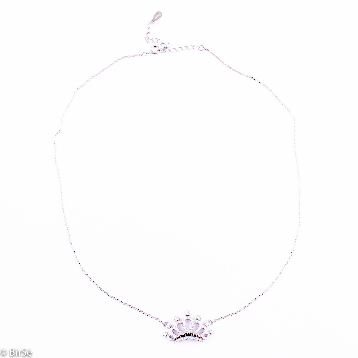 An incredible silver necklace in the shape of a royal crown. A stylish and extremely effective composition made from a fine combination of gently rhodium-plated pink and black silver with sparkling zircon stones.