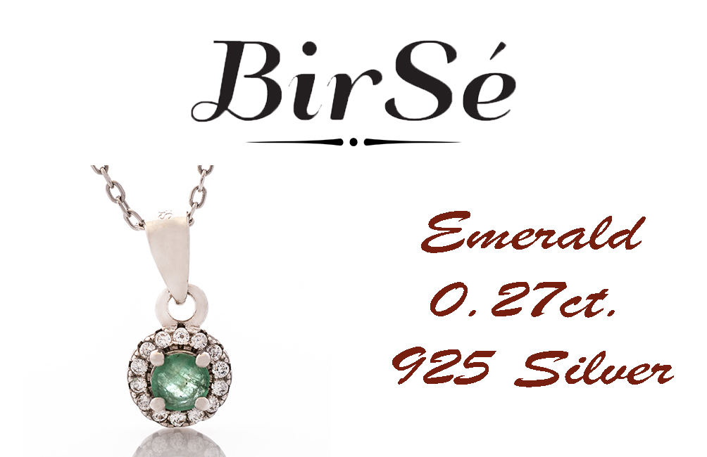 Silver necklace - Natural Emerald 0,27 ct.