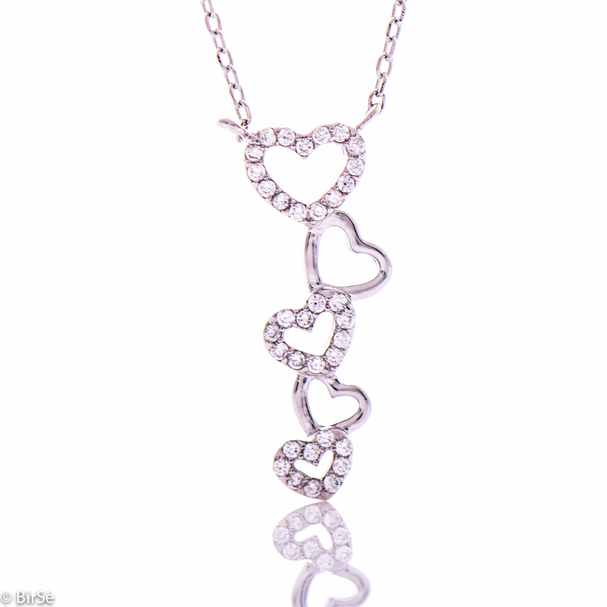 Silver Necklace Line of Hearts