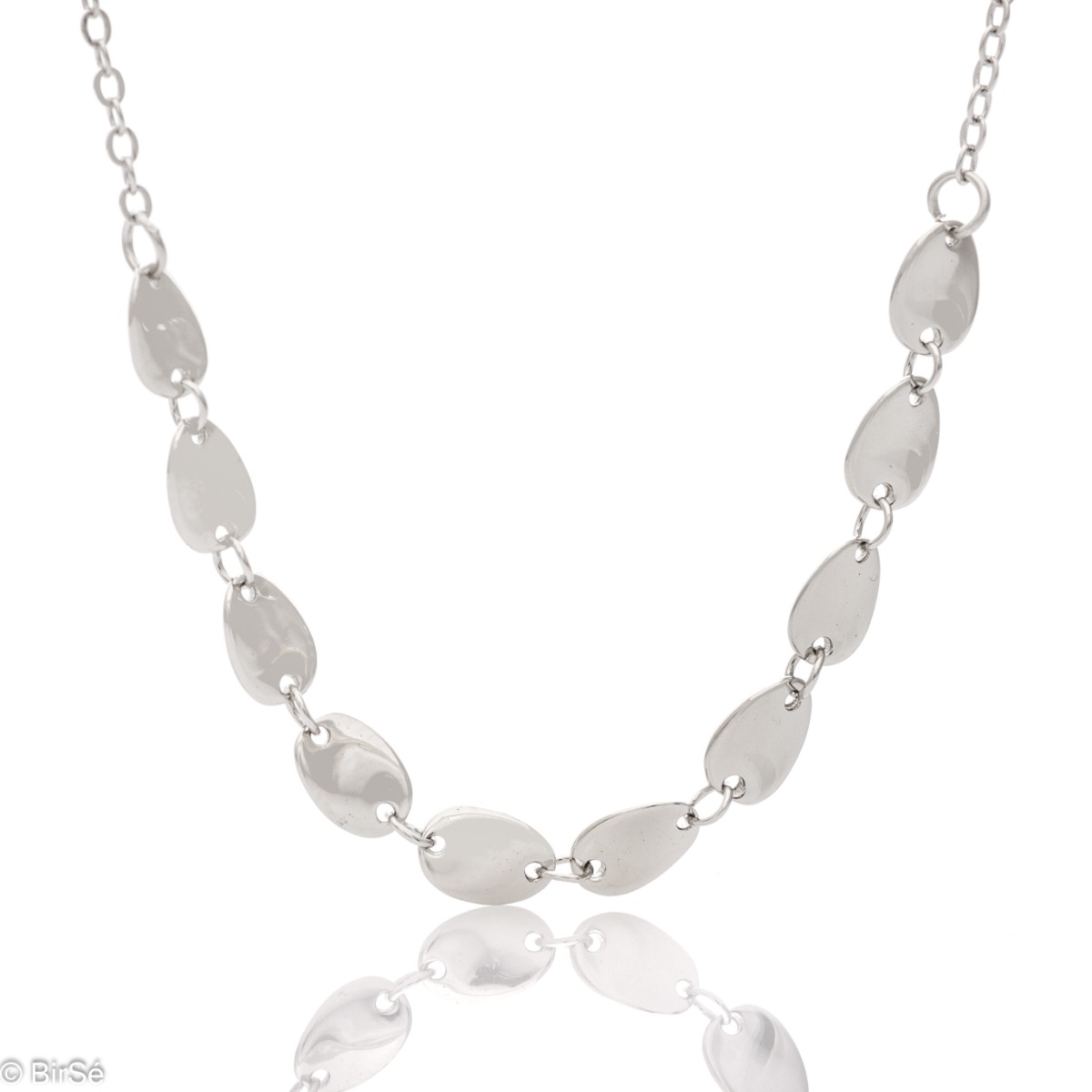 An elegant women's necklace with a spectacular and modern design, combining delicate rhodium-plated silver craftsmanship with fine elements. The jewelry is an ideal gift for any occasion.