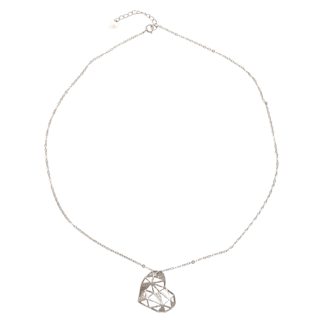 Stylishly crafted women's necklace in fine silver with an abstract heart pattern and countless glittering zircons. The jewelry is a suitable gift for romantic ladies. Delight your girl with the adorable necklace from BirSe.