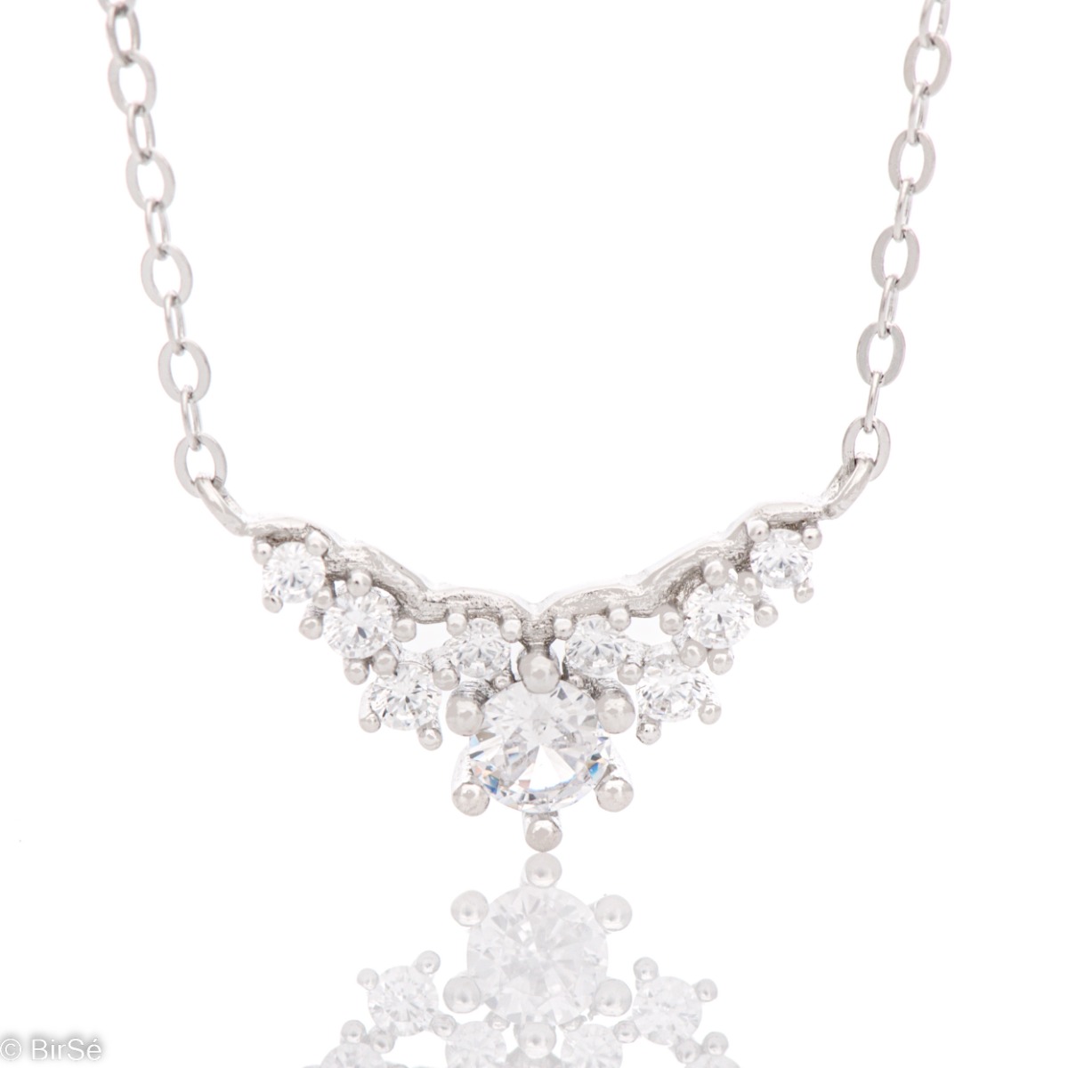 An elegant women's necklace made of fine rhodium silver in a spectacular combination with dazzling zircons. A piece of jewelery suitable for every stylish lady.