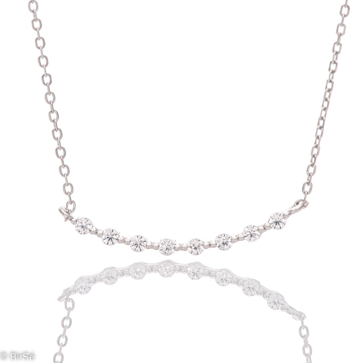 Finely crafted women's rhodium silver necklace with a row of sparkling zircons. The jewelry is super elegant and suitable for special moments.