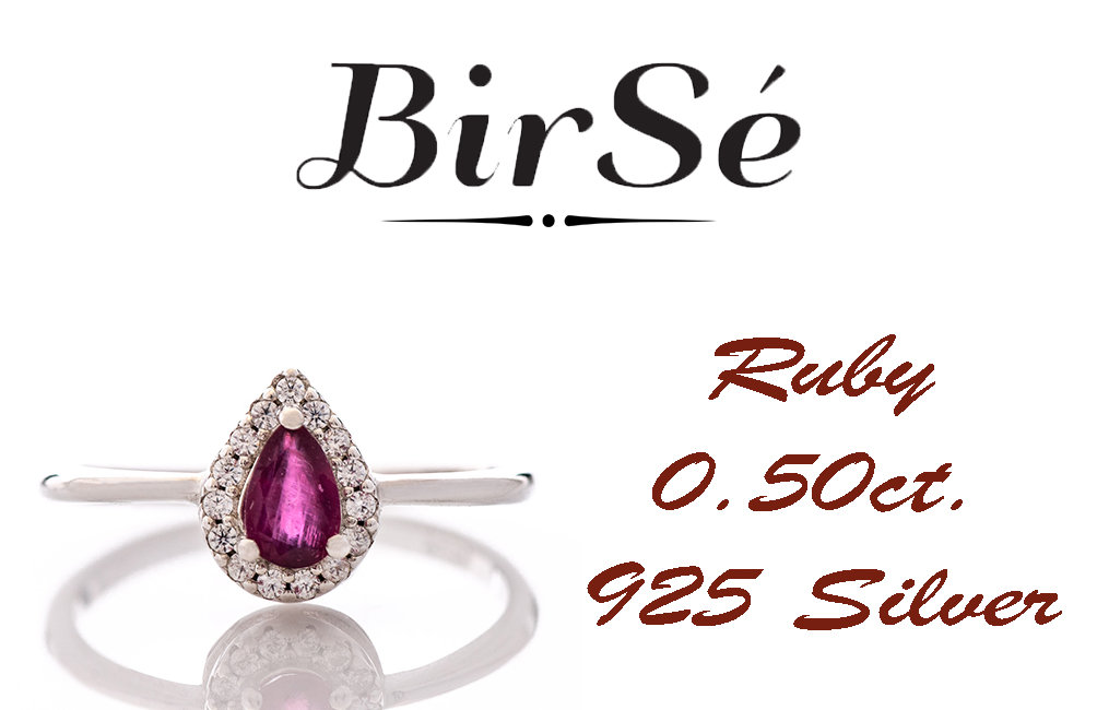 Silver ring - Drop Natural Ruby 0,50 ct.