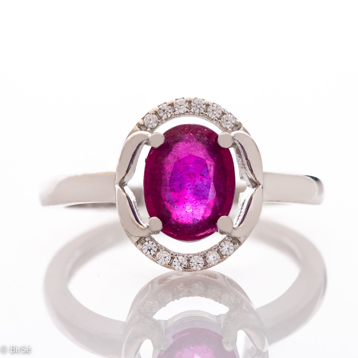 Enchanting Silver Ring with Exquisite Design by Ruby and Zircons 1,06 ct.