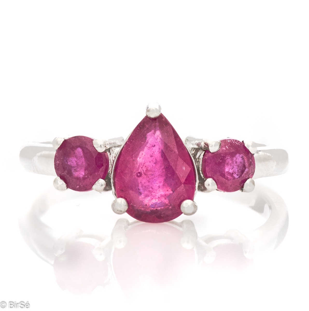 Elegant Women's Ring of Rhodrano Silver with Royal Ruby Drop 1,68 ct.