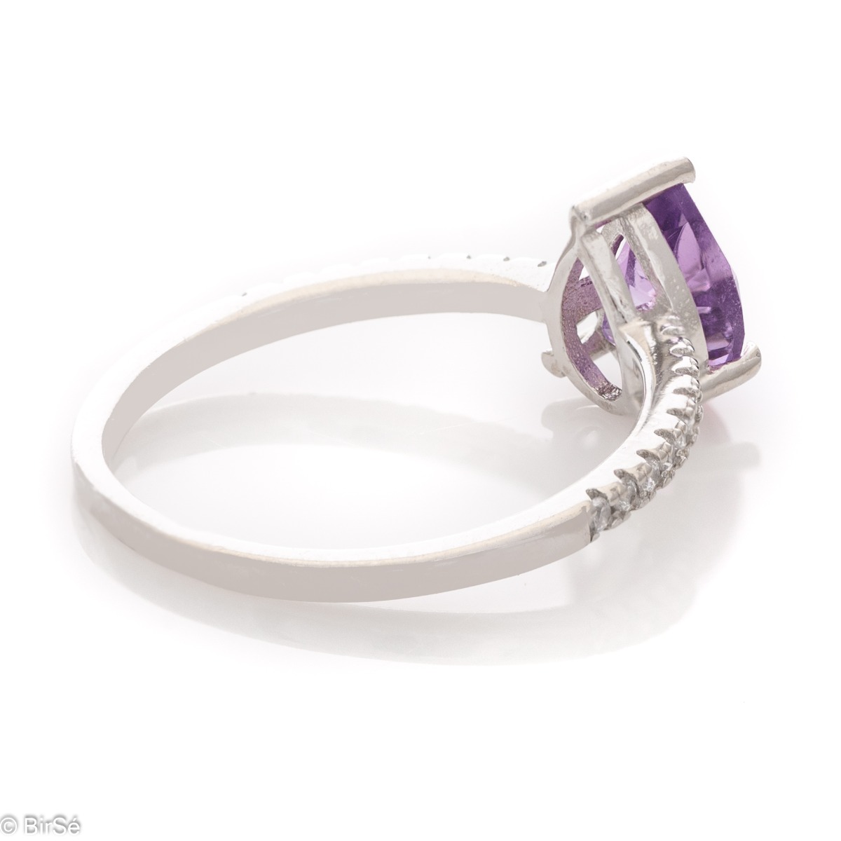 Silver Pear Ring with Amethyst 