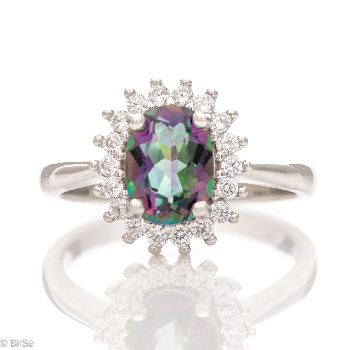 Amazingly Beautiful Ring of Rhodified Silver with Mystic Topaz