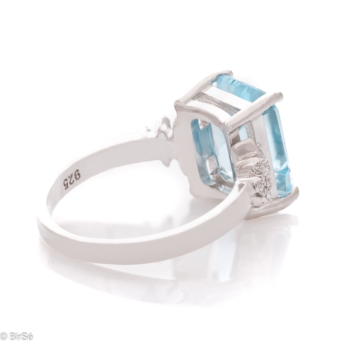 Silver ring Baguette - Natural Blue Topaz 3,50 ct.