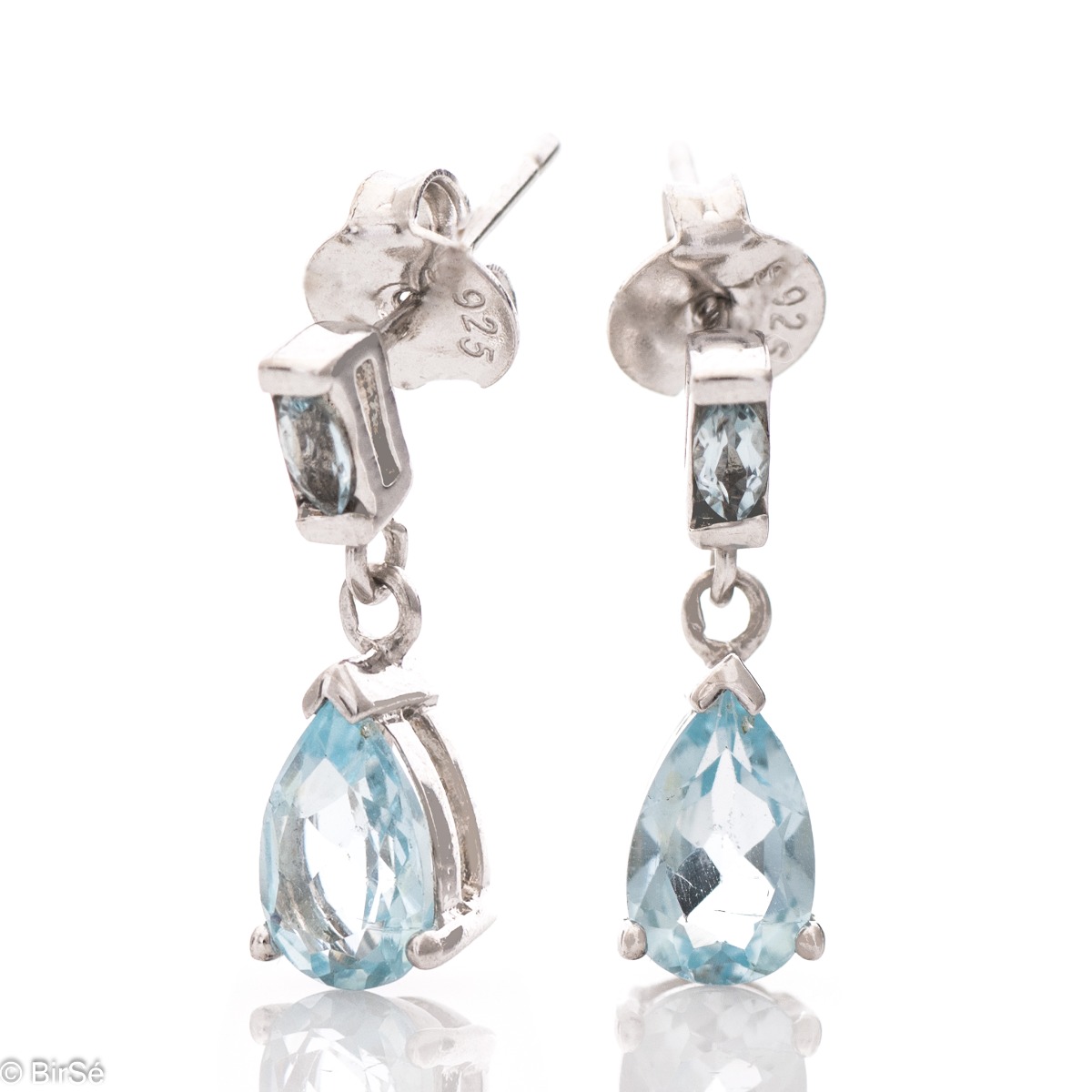 Silver earrings - drop natural blue topaz 3,20 ct.