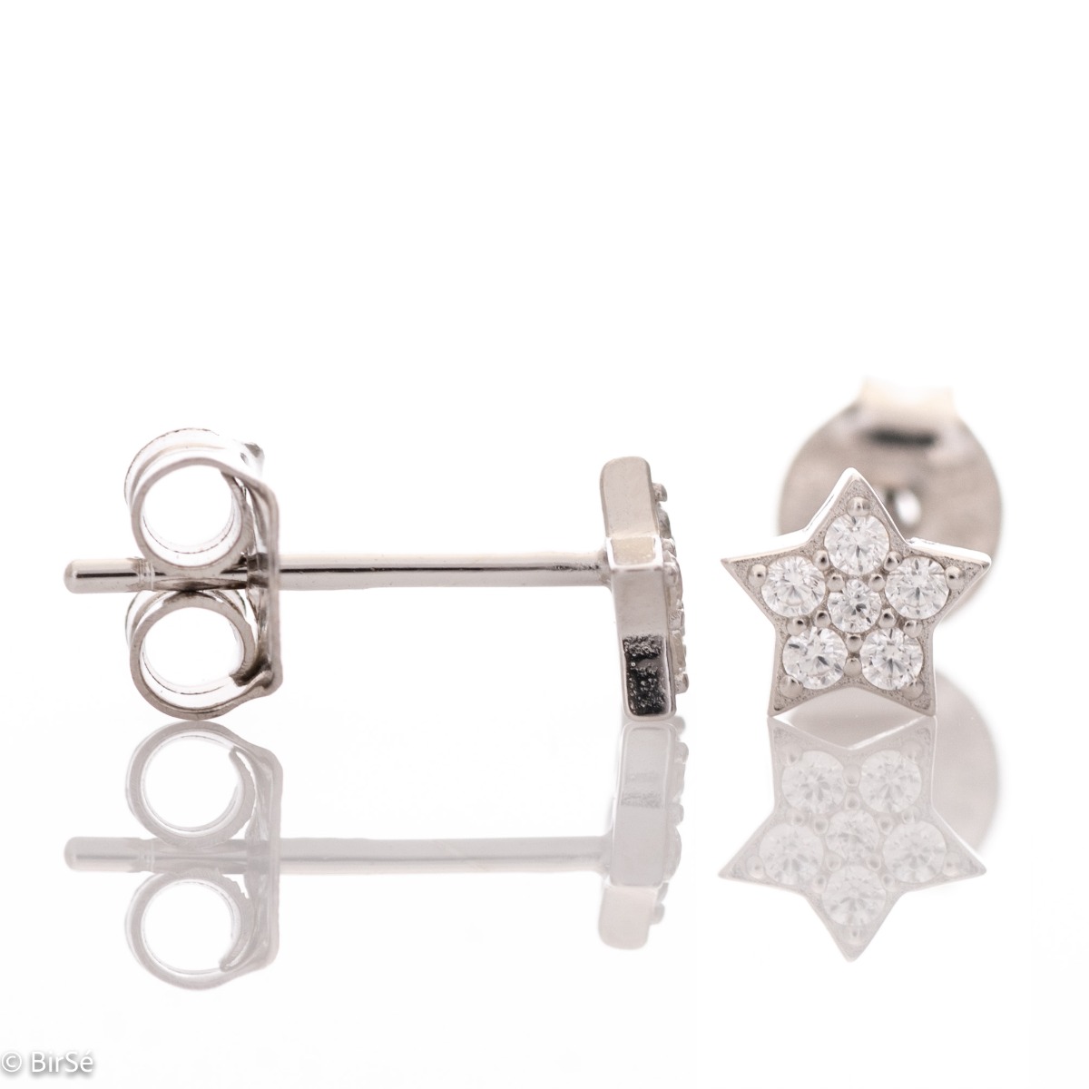 Charming women's star earrings, masterfully crafted from fine rhodium silver with an elegant design. The elements are beautifully sculpted, dazzling zircons magically sparkle, and the pin fastening is comfortable and practical.