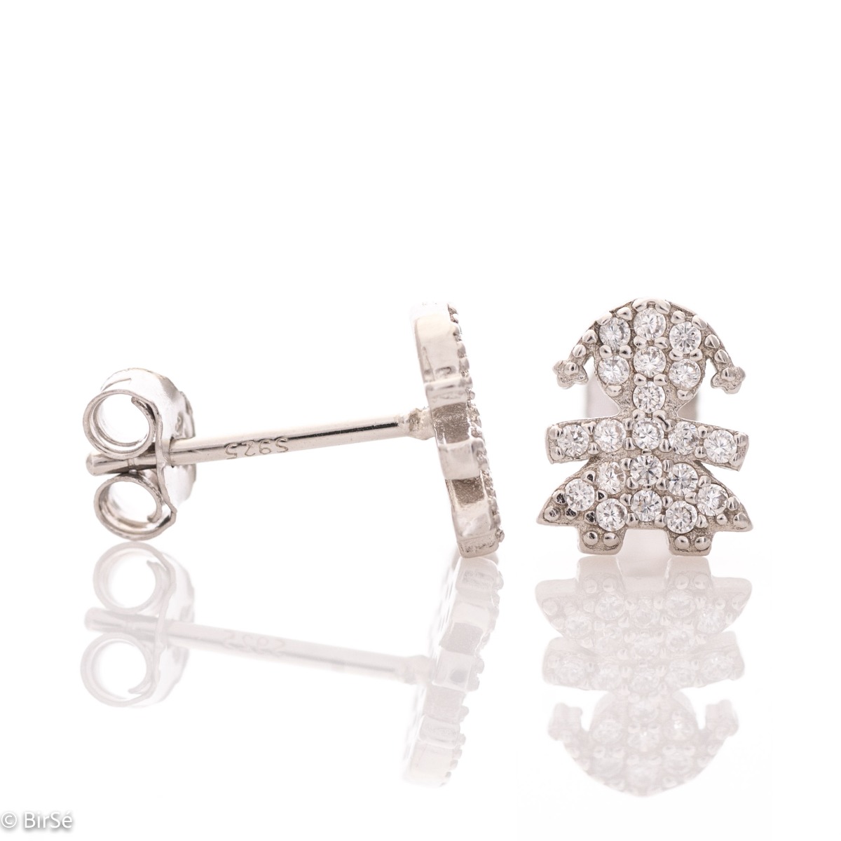 Captivating earrings, masterfully crafted from fine rhodium silver with an elegant baby girl design. Beautifully sculpted from silver, they are a suitable piece of jewelery for ladies of any age and the pin fastening is comfortable and practical.