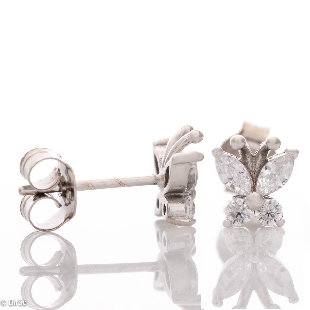 Charming earrings in fine rhodium silver, with delicate precision craftsmanship and an extremely spectacular butterfly pattern, decorated with dazzling zircons. Earrings are a suitable piece of jewelry for a daily outfit or a more special occasion.