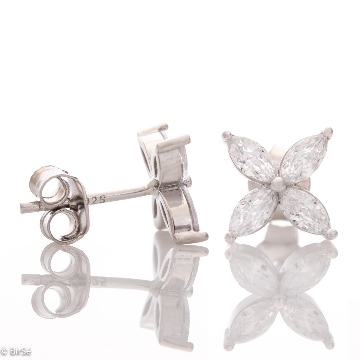 Delightful earrings in fine rhodium-plated silver, with delicate precision craftsmanship and an extremely spectacular flower pattern, decorated with dazzling elliptical cubic zirconias. Earrings are a suitable piece of jewelry for any special occasion.