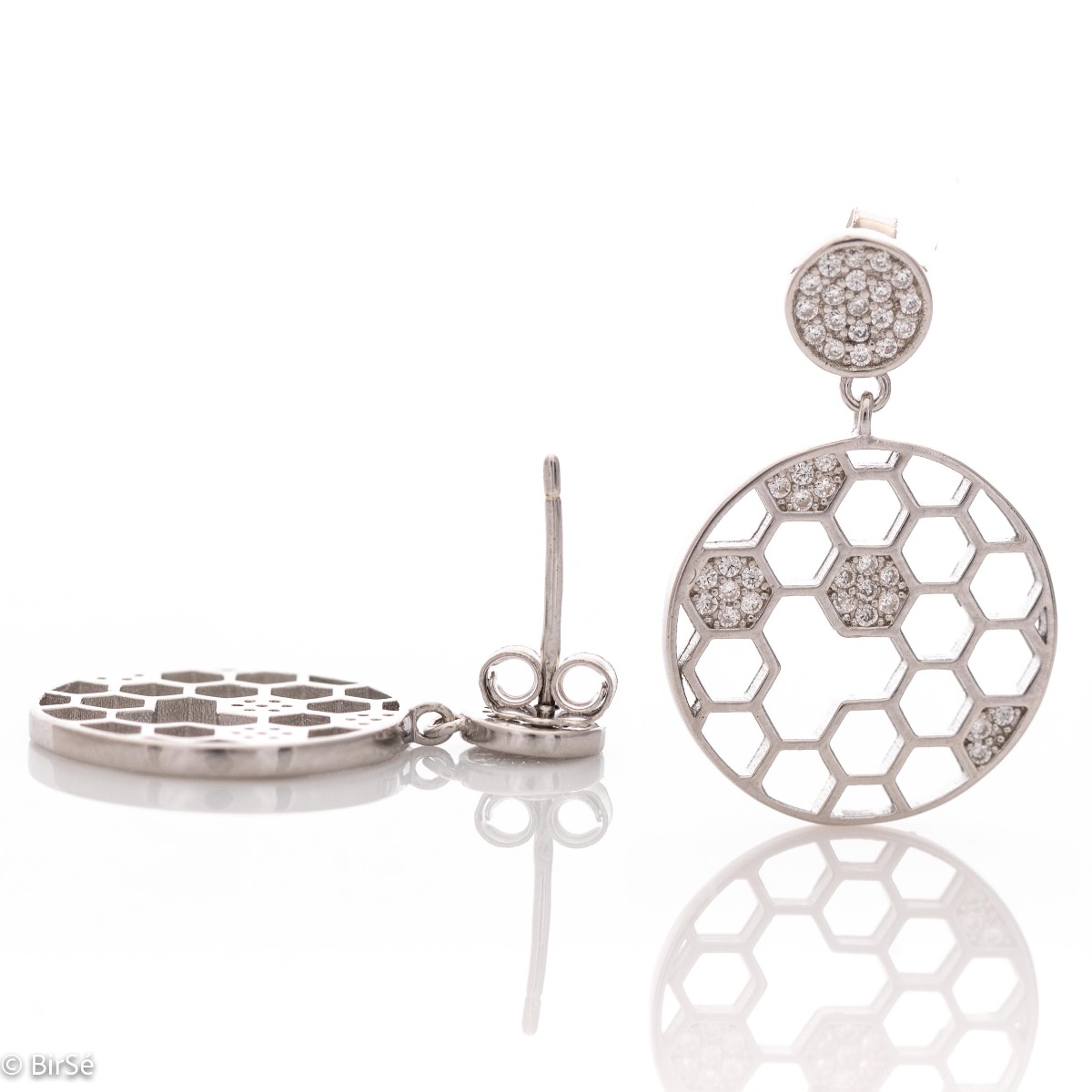 A stylish model of women's dangling earrings, with an elegant design, completely formed by combining rhodium-plated silver with sparkling zircons. The fastening is with a pin - comfortable and practical. A beautiful jewel for your collection of BirSe earr