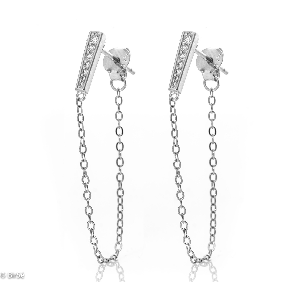 A simple model of women's dangling earrings with an elegant design, completely formed by combining rhodium-plated silver with sparkling zircons. The fastening is with a pin - comfortable and practical. A wonderful mood for your everyday life with BirSe ea