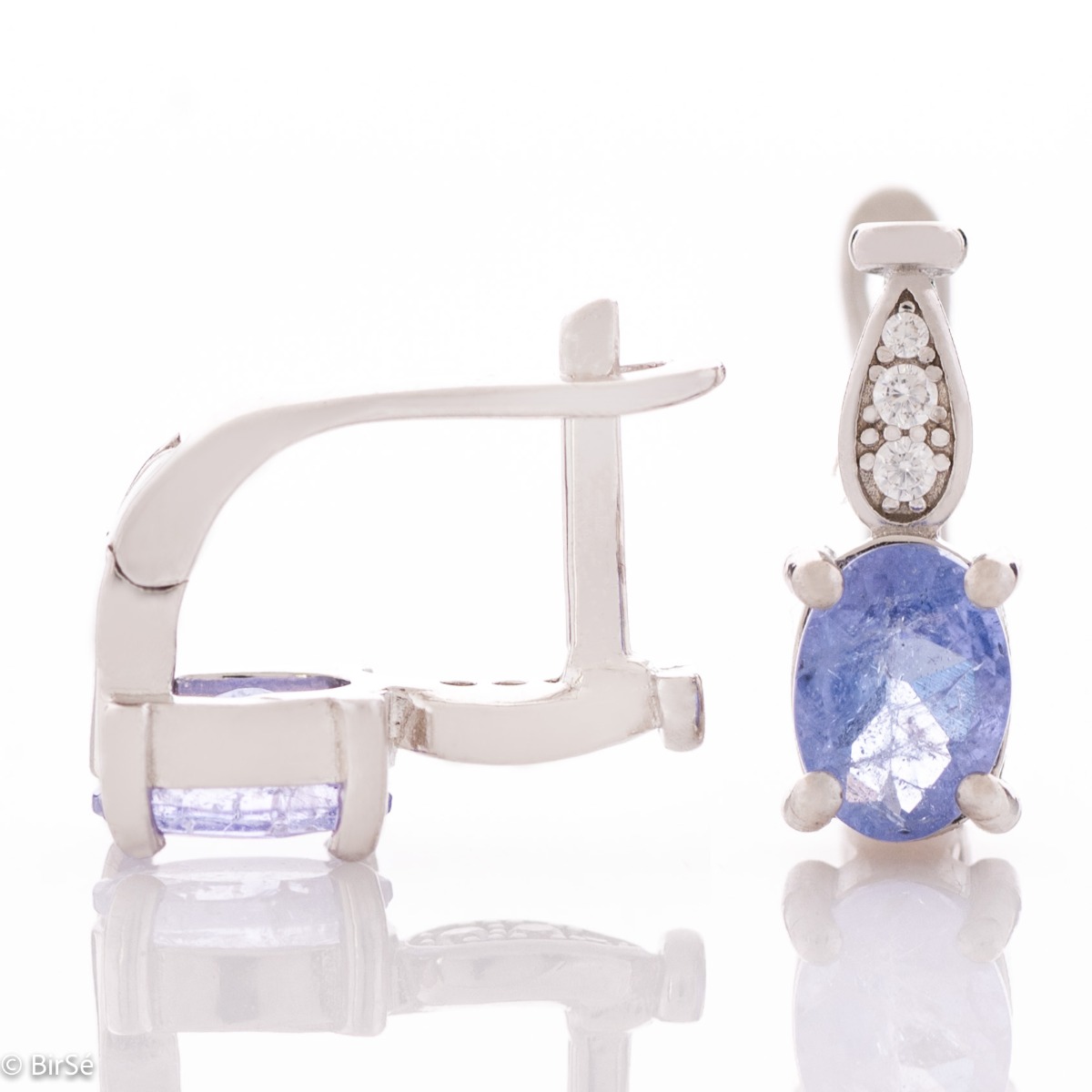 Exquisite craftsmanship of our new English clasp earrings and beautiful design combining unique natural tanzanite stone and zircons.