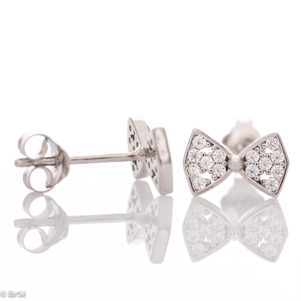 Brilliantly crafted delicate ribbon stud earrings with a charming design, all rhodium-plated silver studded with dazzling cubic zirconias.