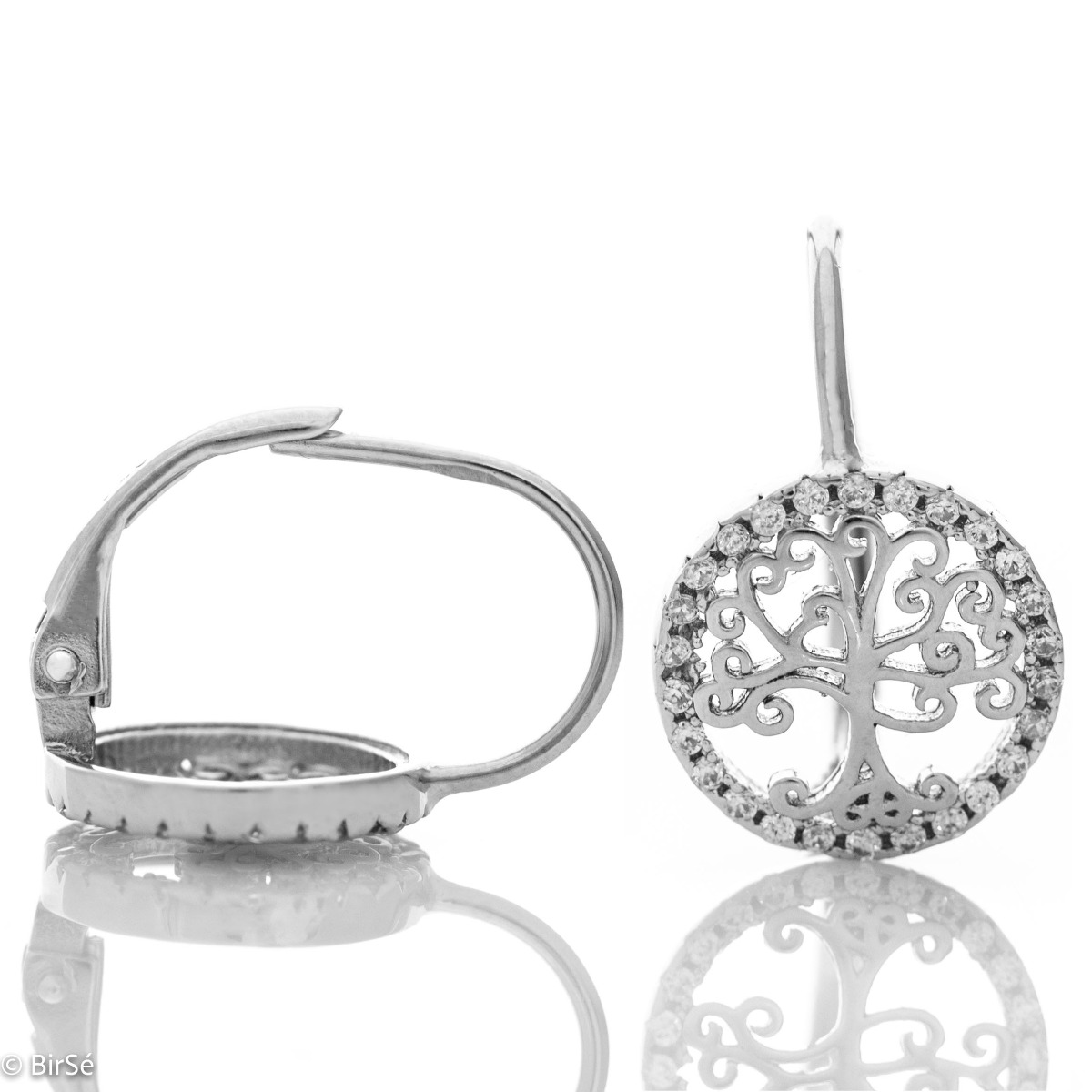 Captivating Tree of Life earrings made entirely of fine rhodium silver and fine zircons. The clasp is willow and the earrings are suitable for any style and outfit.