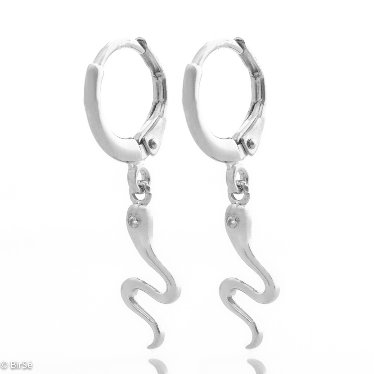 Delicate, airy and light earrings, made with a playful design of fine rhodium-plated silver small snakes. Suitable for ladies with a sense of humor.