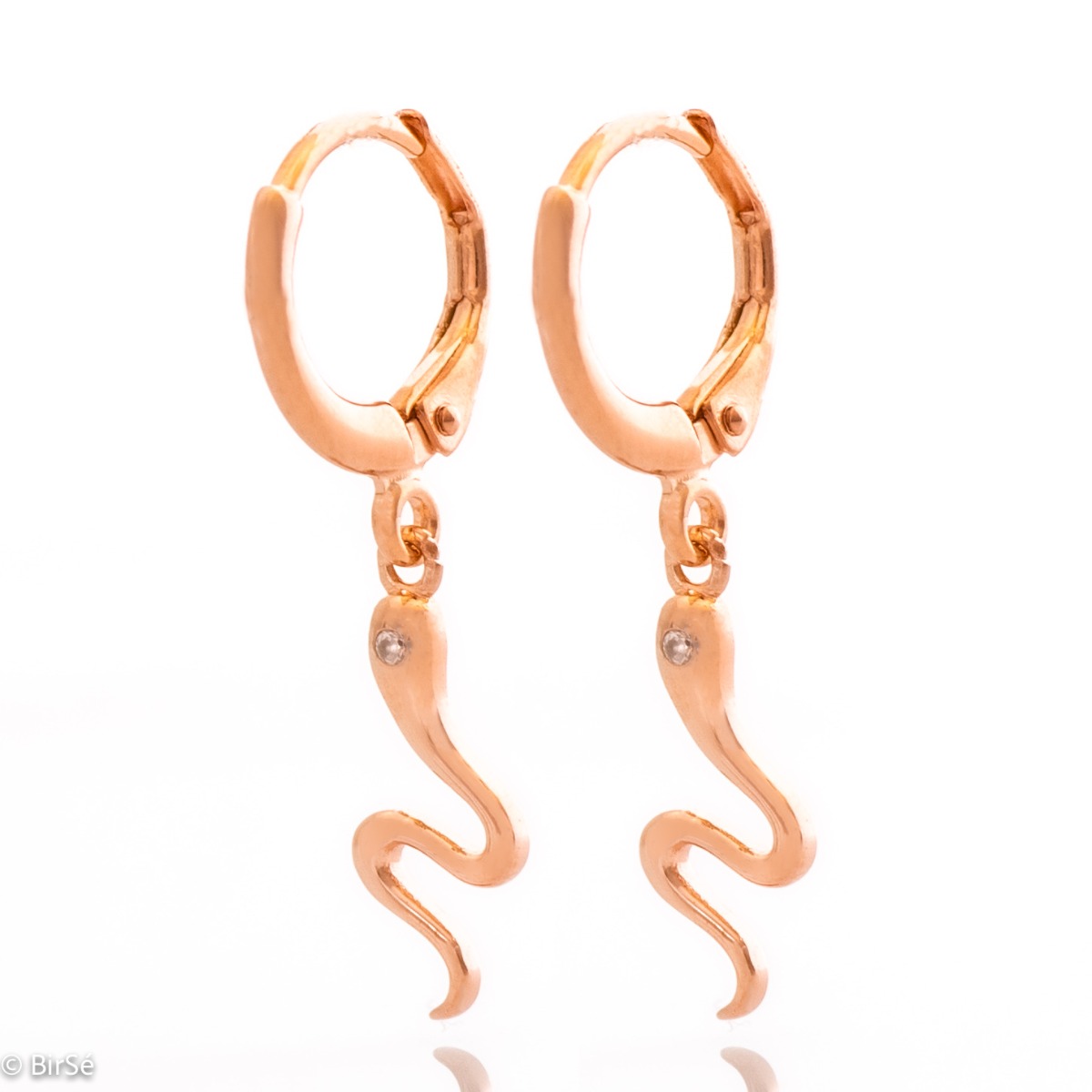 Delicate, airy and light earrings made with a playful design of fine rose silver small snakes. Suitable for ladies with a sense of humor.