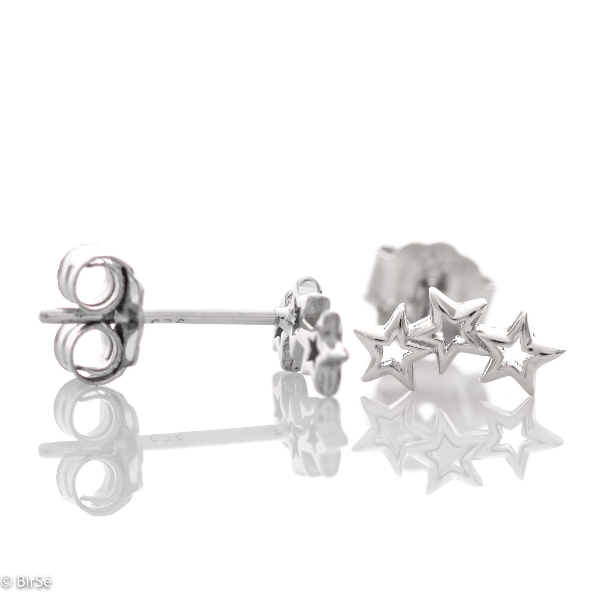 Elegant women's earrings with a star design, made entirely of soft rhodium silver, with a pin fastening that is convenient for your everyday life. A suitable gift for children or ladies.