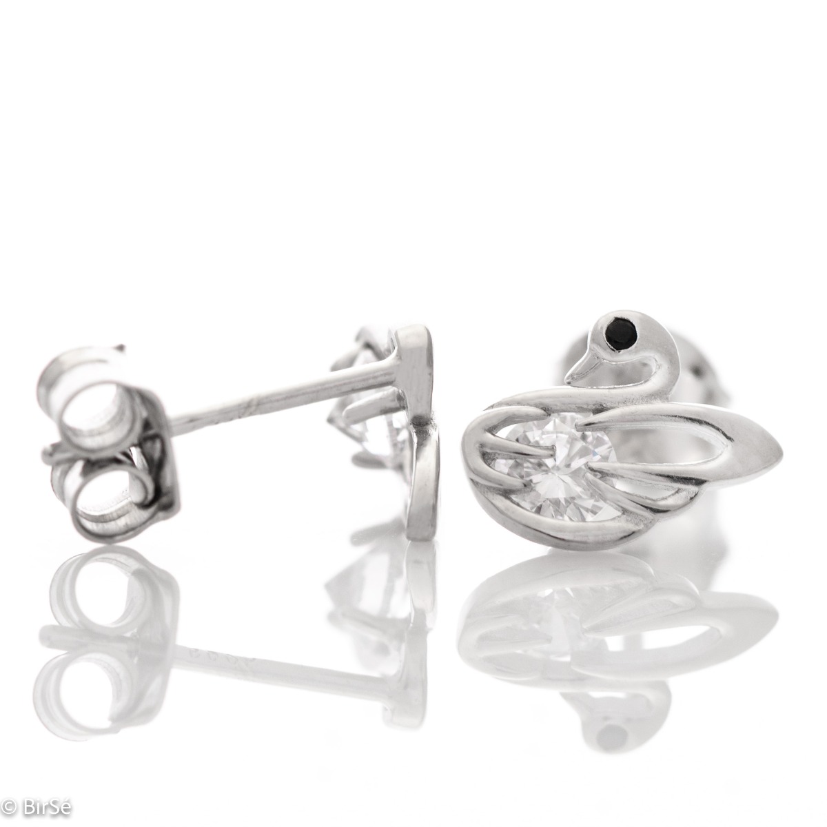 Elegant women's earrings made entirely of beautiful rhodium silver of a small charming bird. The added dazzling zircon make the jewelry even more charming.