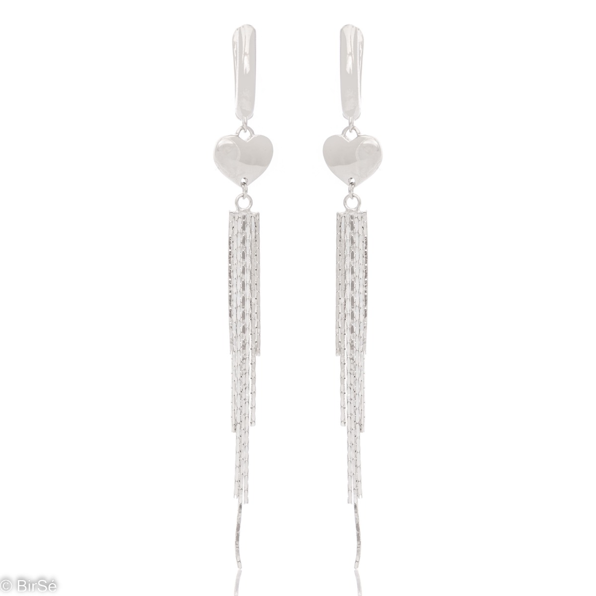 Ladies' English Clasp Dangle Earrings in Fine Rhodium Silver. The skillful combination of delicate chains and the shine of silver make the earrings a desirable piece of jewelry for any occasion.