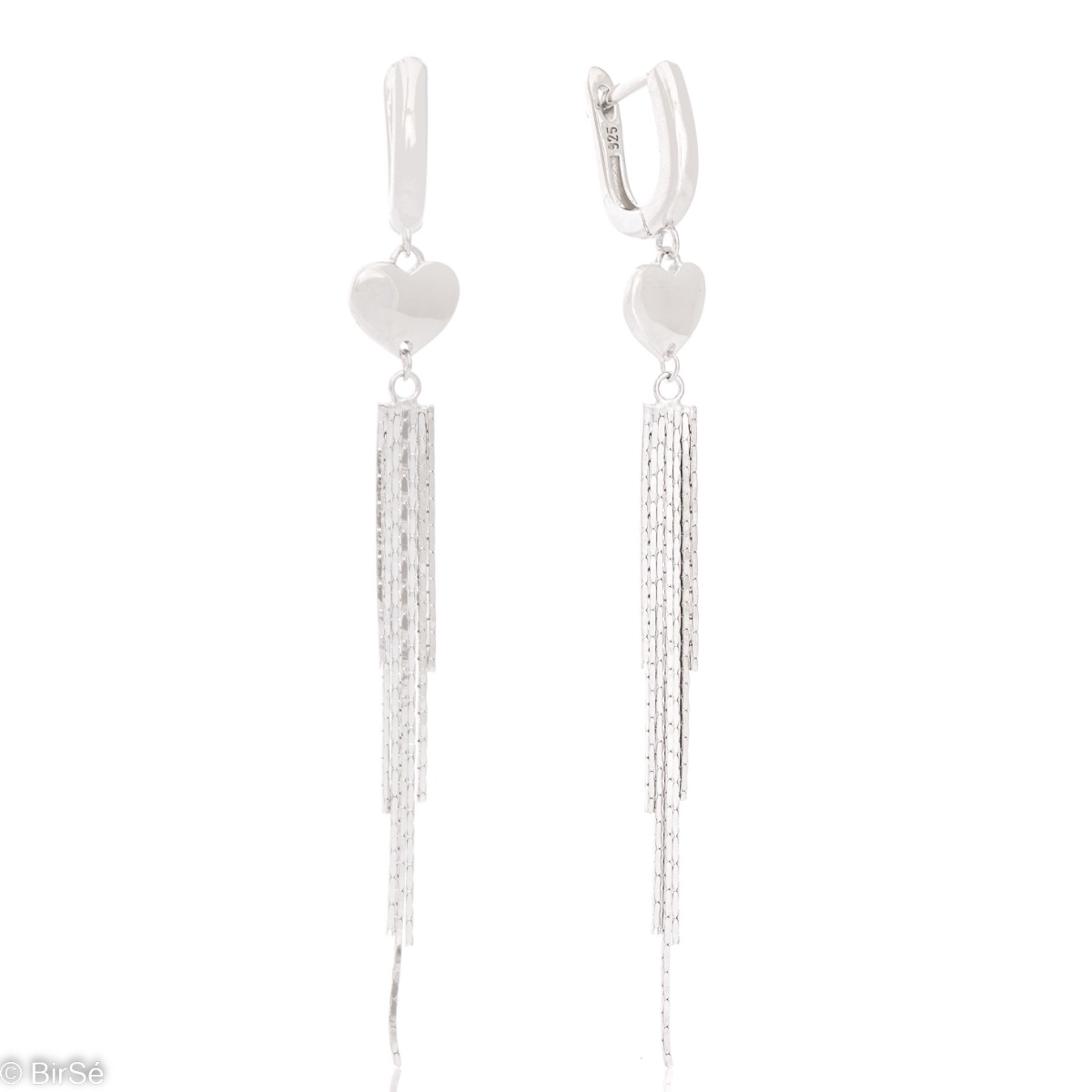 Ladies' English Clasp Dangle Earrings in Fine Rhodium Silver. The skillful combination of delicate chains and the shine of silver make the earrings a desirable piece of jewelry for any occasion.