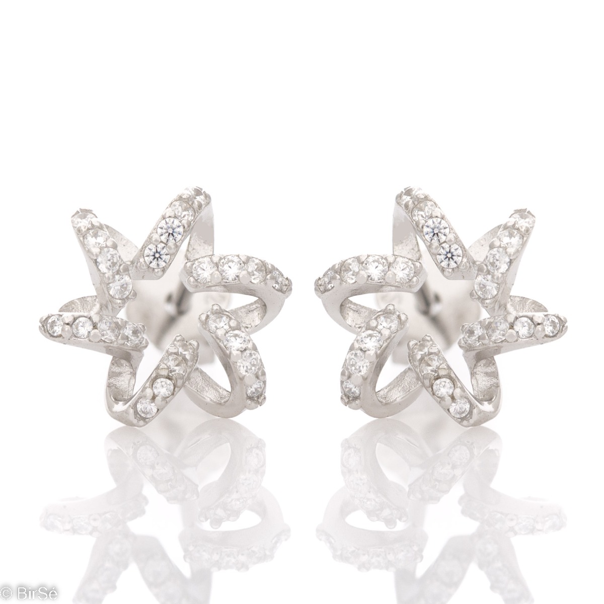 An elegant model of fine women's earrings made of rhodium silver, a spectacular combination of catchy design and glittering zircons. The earrings are suitable for any outfit of your everyday life.