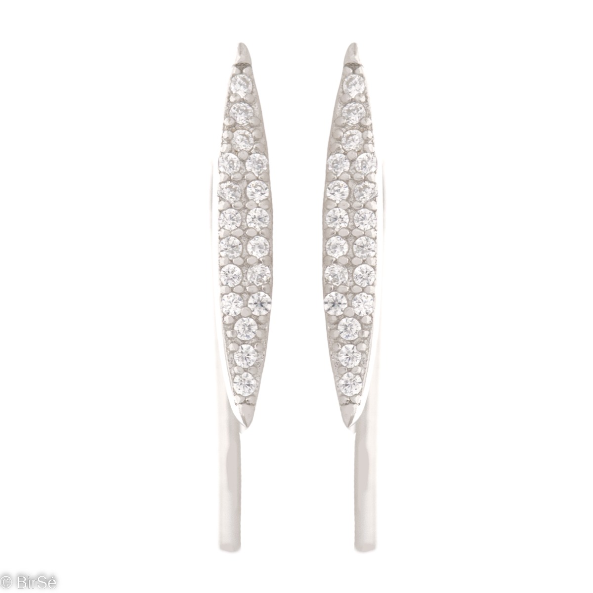 Spectacular women's hairpin earrings, entirely cast from fine rhodium silver and studded with sparkling zircons. Earrings for special ladies with a flair for different and exquisite jewelry.