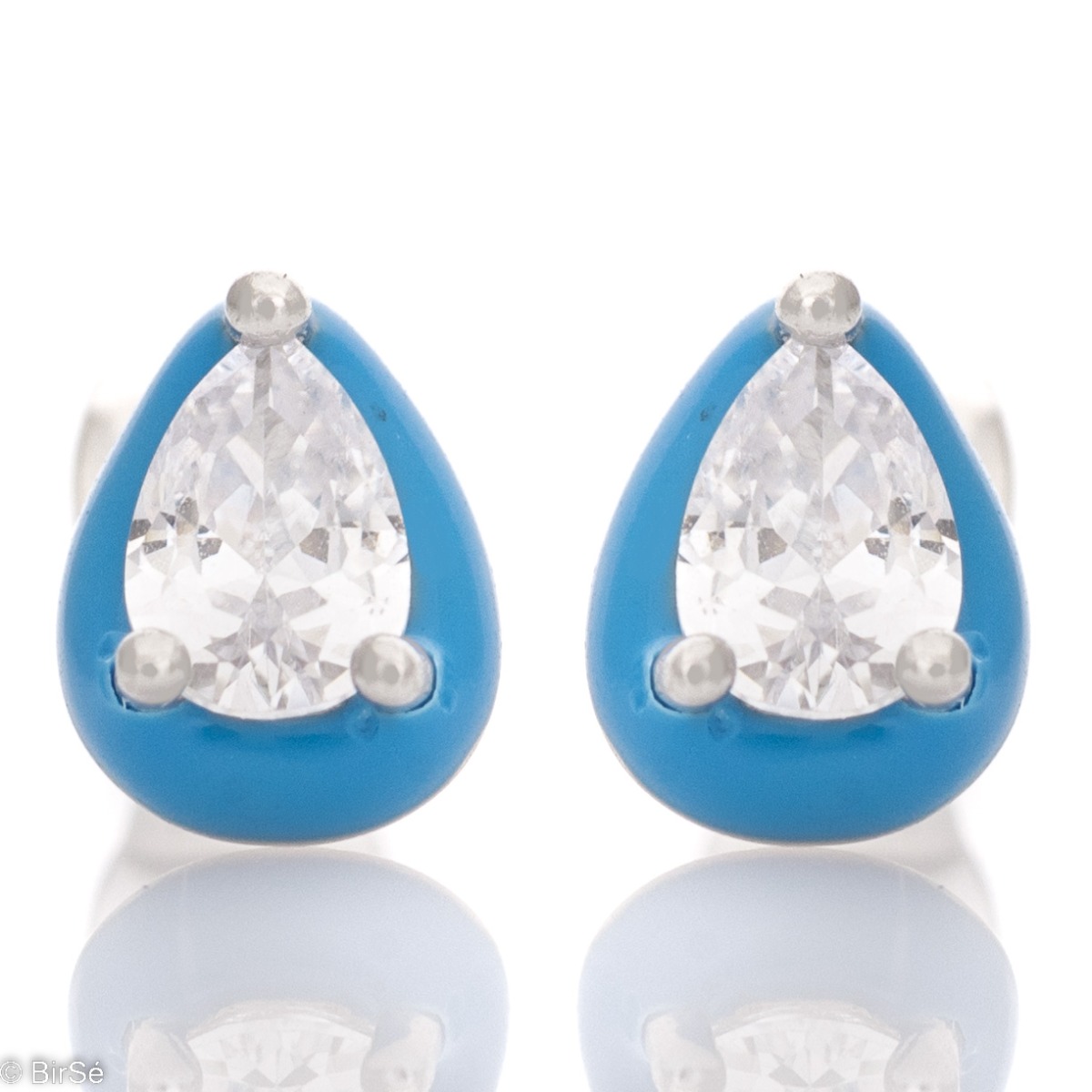 A colorful emotion with delicate earrings crafted from fine rhodium silver, elegantly paired with a dazzling teardrop zircon encased in sky blue enamel.