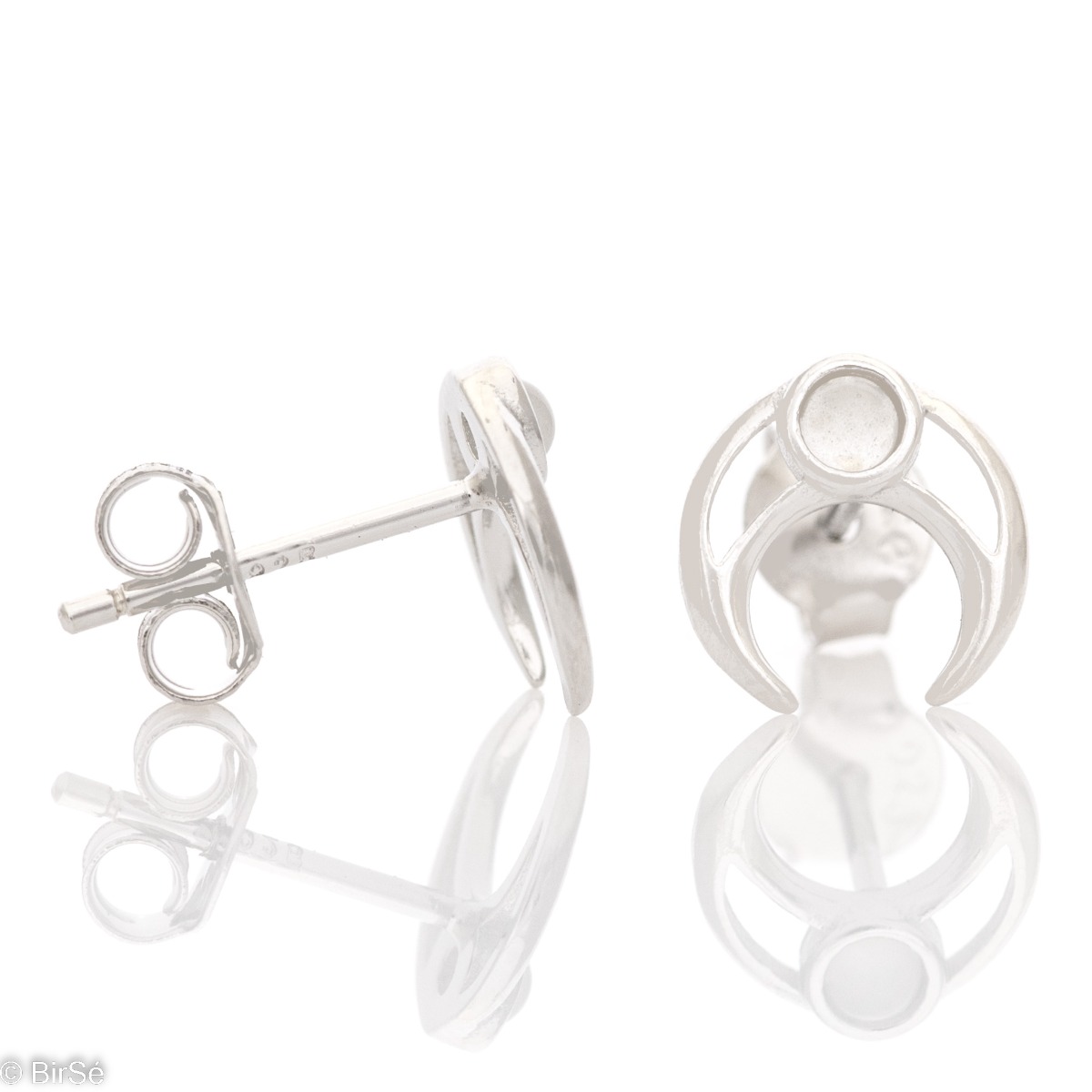 Simple women's earrings, with finely rhodium-plated sterling silver crescents with a pin clasp. Delicate earrings are suitable jewelry for ladies and also for children.