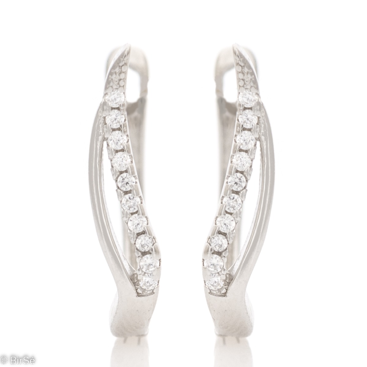 A charming model of ladies' earrings made of elegant rhodium-plated silver with a spectacular design and sparkling zircons. The earrings have a comfortable and secure English clasp.