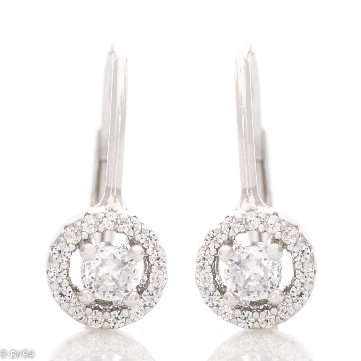 Finely crafted rhodium silver earrings beautifully encrusted with sparkling zircons. Comfortable willow fastening, suitable for your everyday outfit.