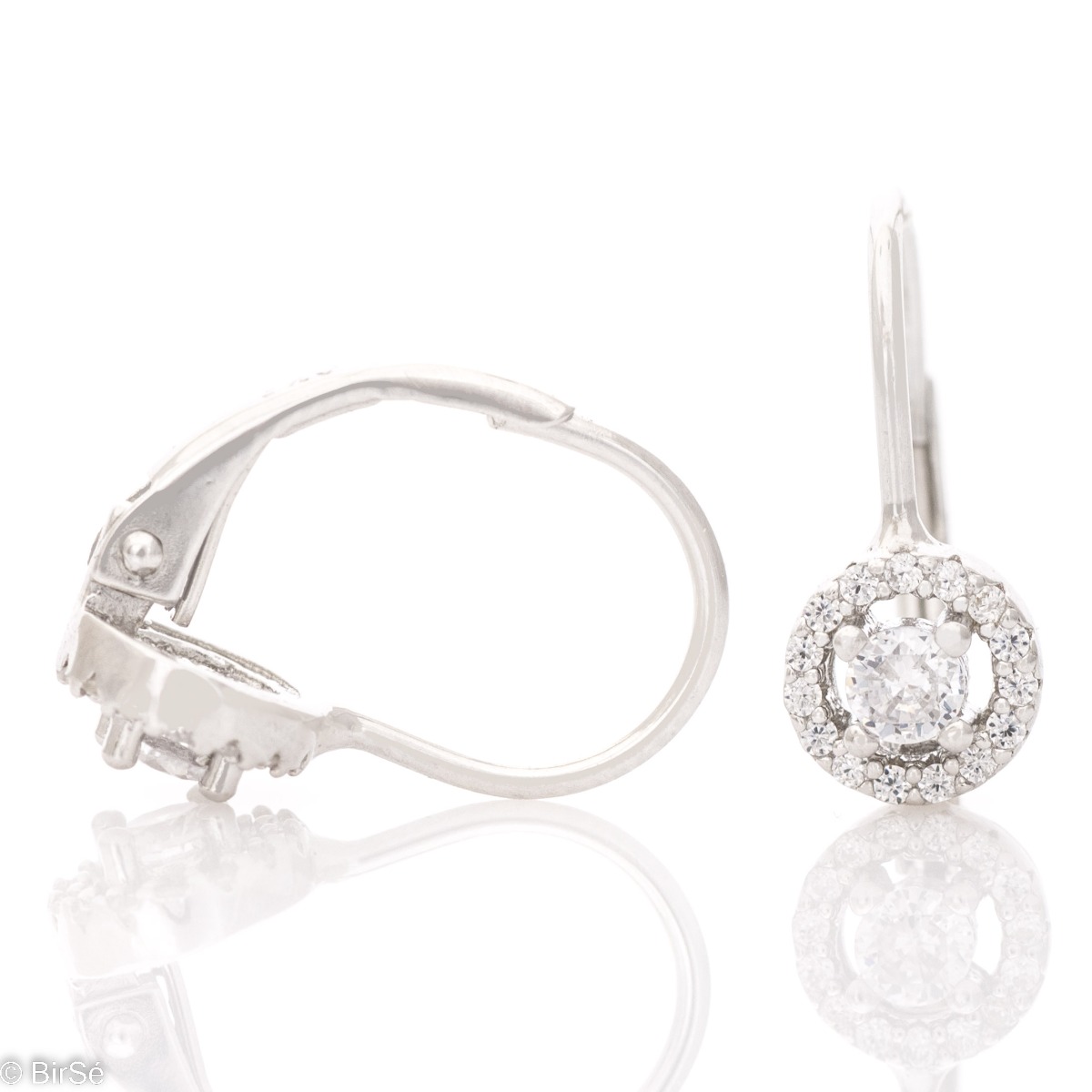 Finely crafted rhodium silver earrings beautifully encrusted with sparkling zircons. Comfortable willow fastening, suitable for your everyday outfit.