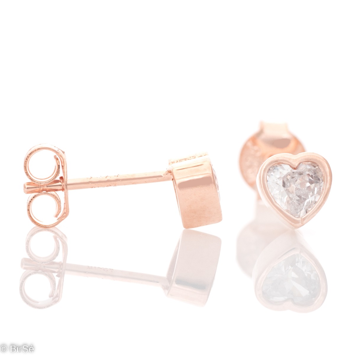 Delicate hearts surrounding a sparkling zircon - our new women's stud earrings with precision craftsmanship entirely in rhodium-plated rose silver. Suitable for small and large ladies.