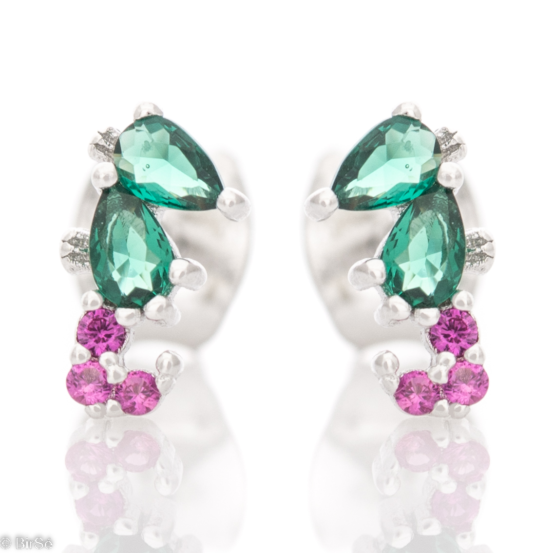 A piece of spring freshness in small silver earrings with charming colored zircons. The earrings have a comfortable pin fastening and are suitable for children and ladies.