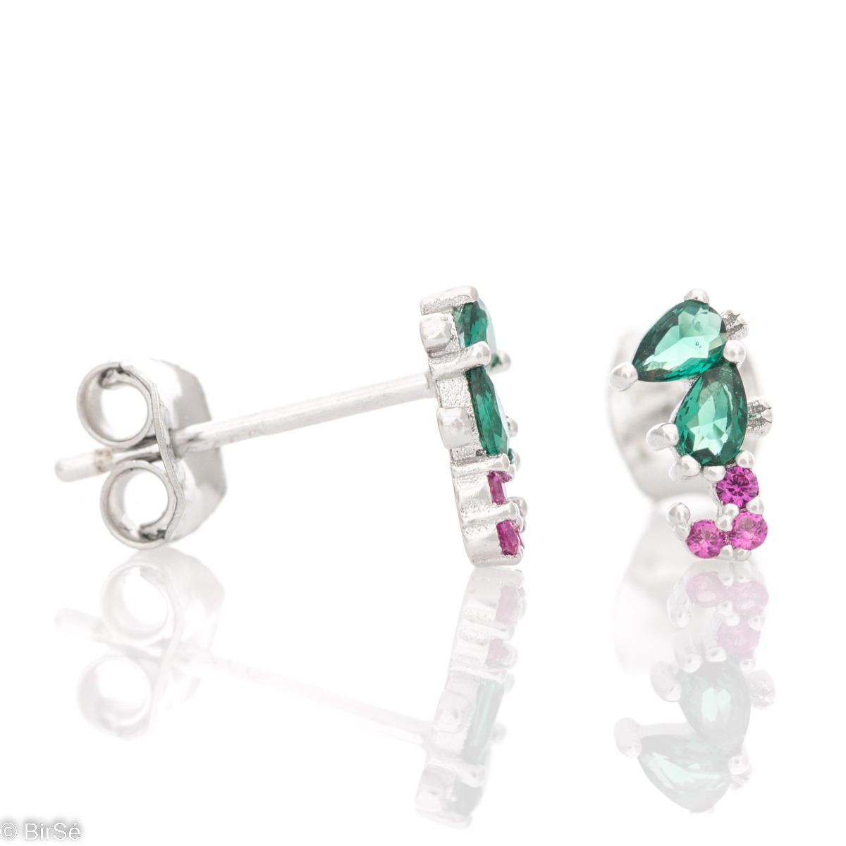 A piece of spring freshness in small silver earrings with charming colored zircons. The earrings have a comfortable pin fastening and are suitable for children and ladies.