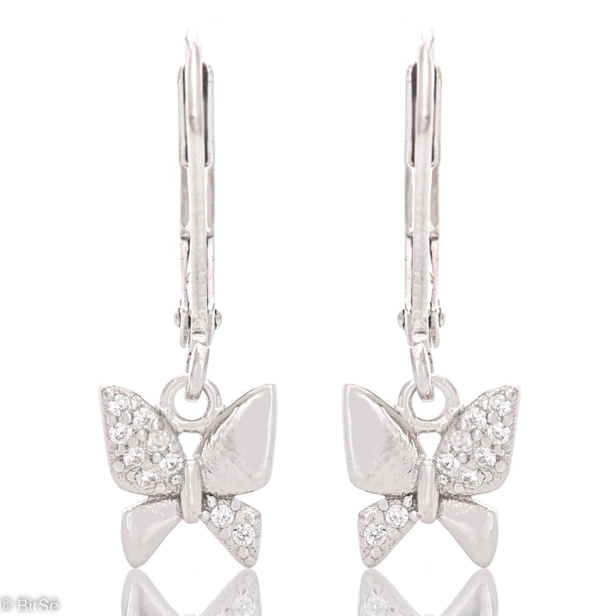 Delicate dangle earrings with precision craftsmanship, combining delicate elements of beautiful butterflies with sparkling zircons and refined rhodium silver. Willow style fastening - comfortable and secure.