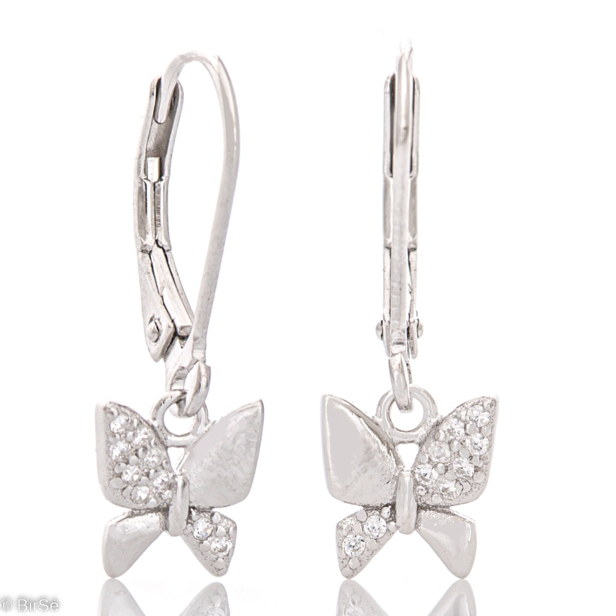 Delicate dangle earrings with precision craftsmanship, combining delicate elements of beautiful butterflies with sparkling zircons and refined rhodium silver. Willow style fastening - comfortable and secure.