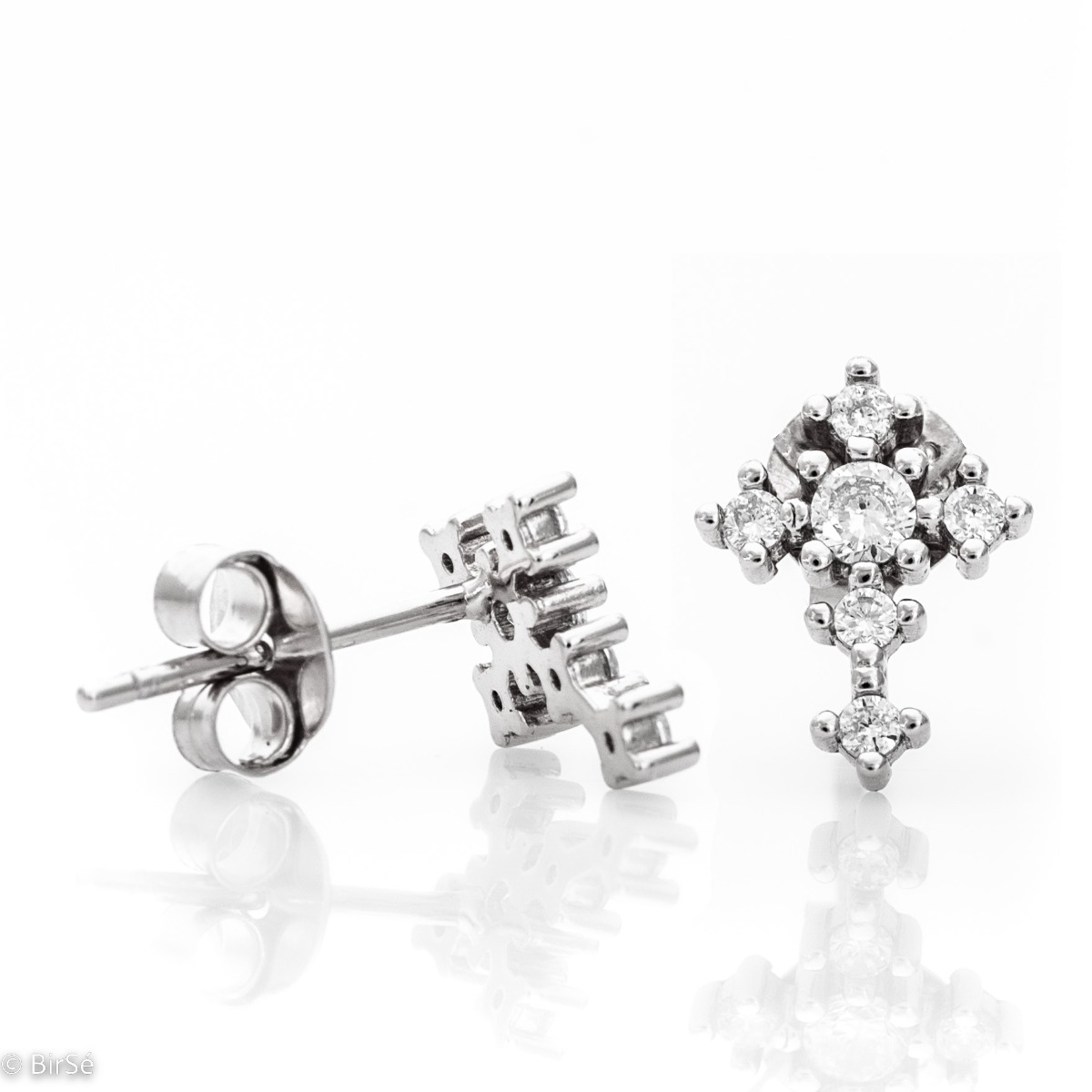 Exquisite workmanship of ladies' earrings, with a base of fine rhodium silver in the form of a cross. Dazzling zircons add a dazzling charm to the jewelry. Suitable for ladies of all ages due to its comfortable pin fastening.