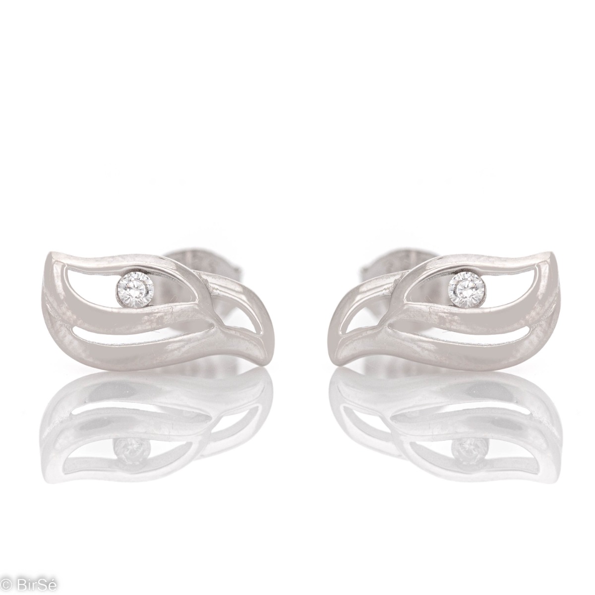 Extremely delicate women's stud earrings with an exquisite shape, complemented by sparkling zircons and precise craftsmanship entirely in rhodium-plated silver. The pin fastening makes them extremely comfortable.