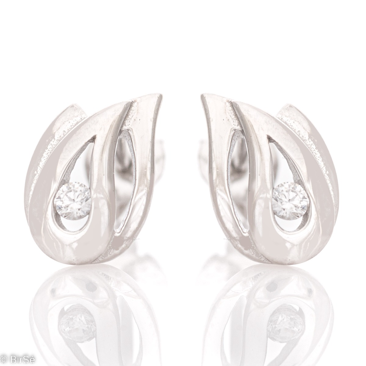 Extremely delicate women's stud earrings with an exquisite shape, complemented by sparkling zircons and precise craftsmanship entirely in rhodium-plated silver. The pin fastening makes them extremely comfortable.